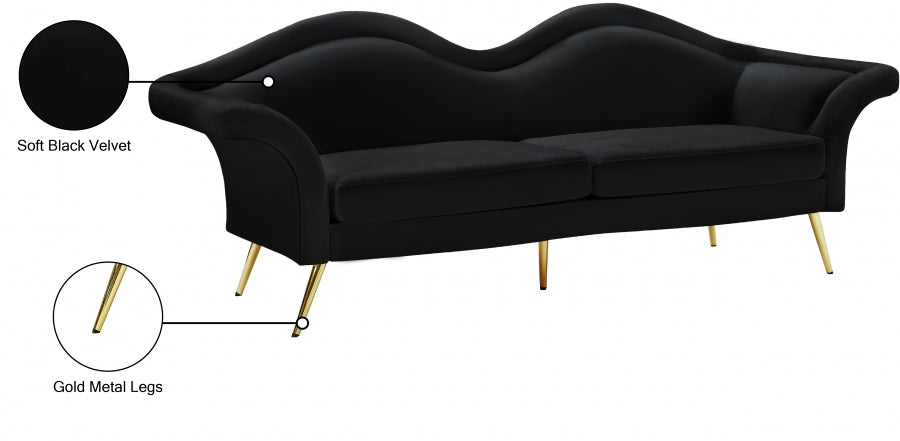 Lips Black Velvet Sofa - 607Black-S - Vega Furniture