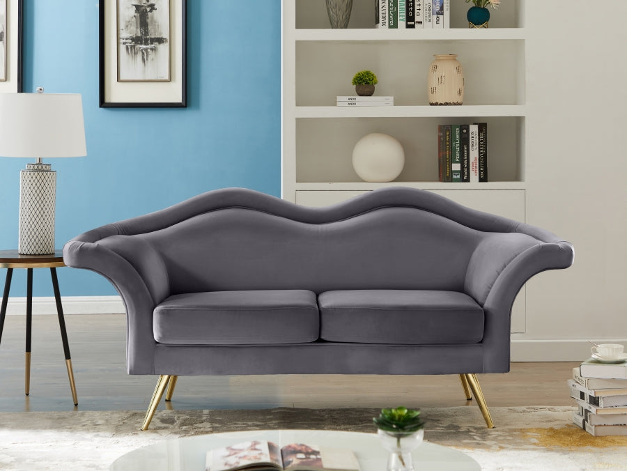 Lips Grey Velvet Loveseat - 607Grey-L - Vega Furniture