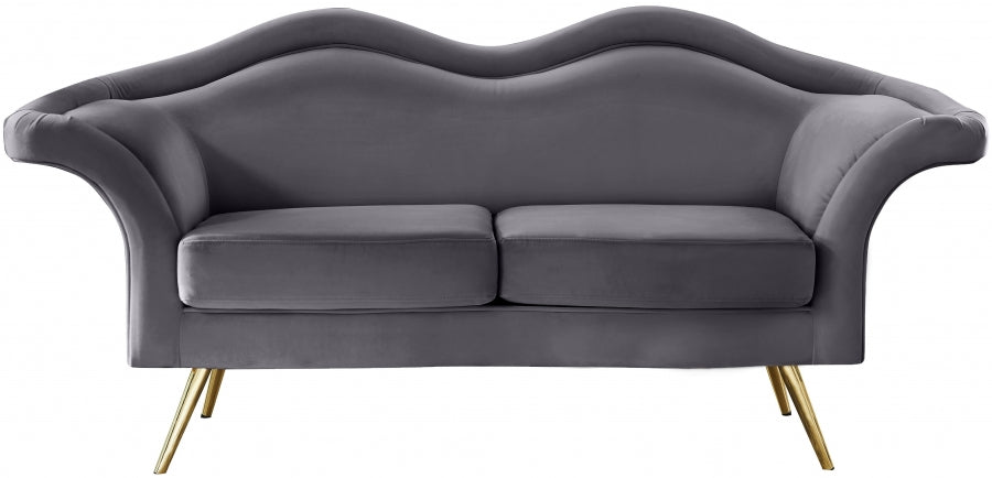 Lips Grey Velvet Loveseat - 607Grey-L - Vega Furniture