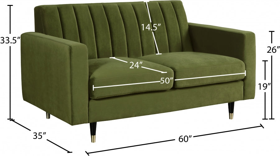 Lola Green Velvet Loveseat - 619Olive-L - Vega Furniture