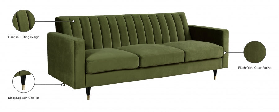 Lola Green Velvet Sofa - 619Olive-S - Vega Furniture