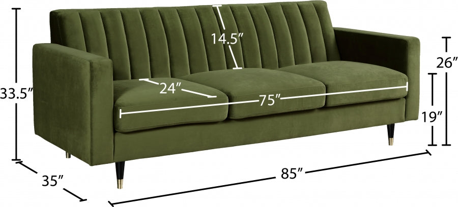 Lola Green Velvet Sofa - 619Olive-S - Vega Furniture