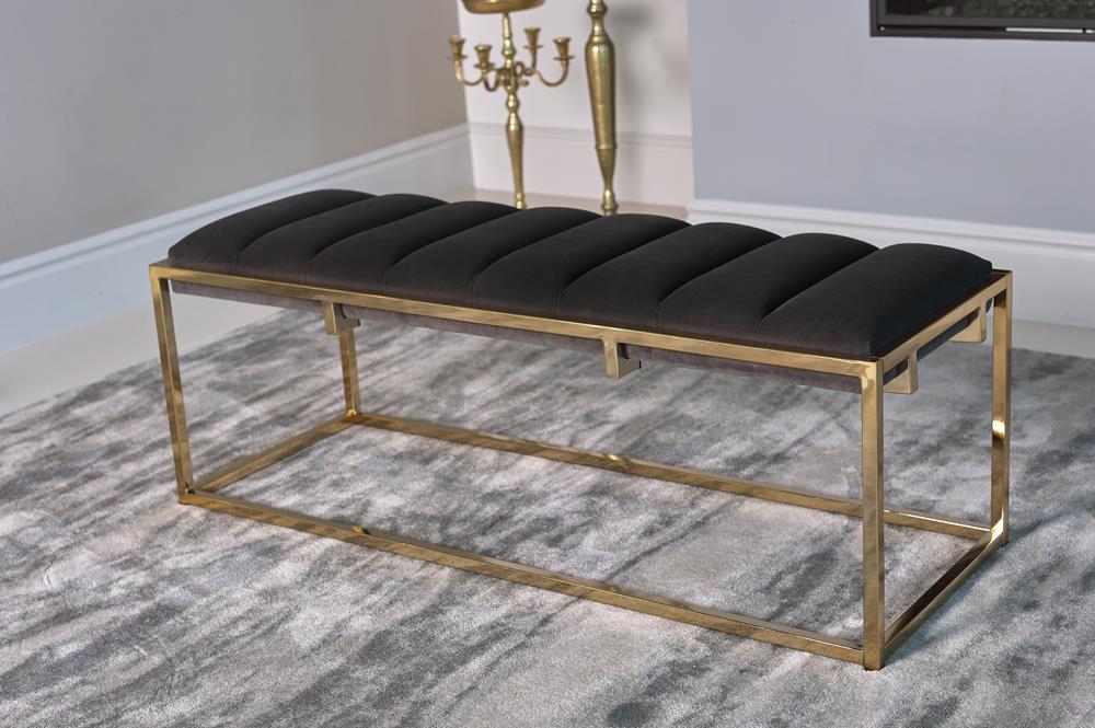 Lorena Dark Gray/Gold Tufted Cushion Bench - 914111 - Vega Furniture