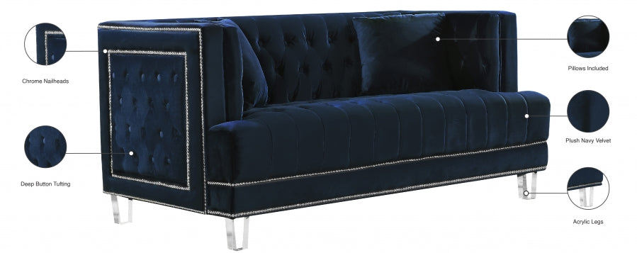 Lucas Blue Velvet Loveseat - 609Navy-L - Vega Furniture