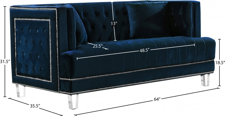 Lucas Blue Velvet Loveseat - 609Navy-L - Vega Furniture