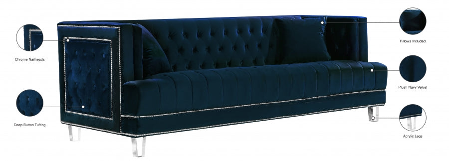 Lucas Blue Velvet Sofa - 609Navy-S - Vega Furniture