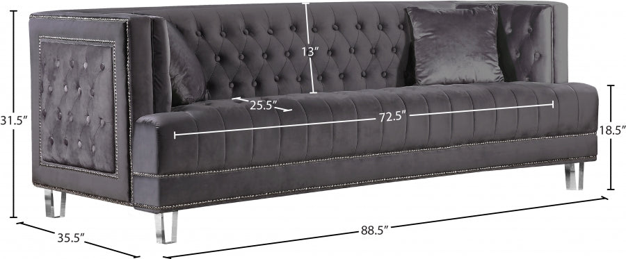 Lucas Grey Velvet Sofa - 609Grey-S - Vega Furniture