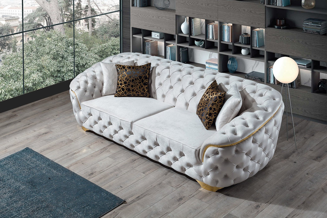 Lupino Ivory Velvet Living Room Set - LUPINOIVORY-SL - Vega Furniture