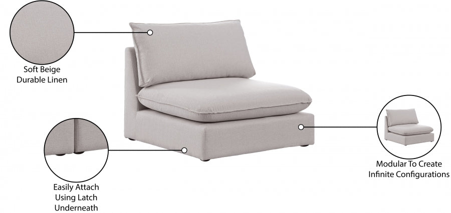 Mackenzie Beige Modular Armless Chair - 688Beige-Armless - Vega Furniture
