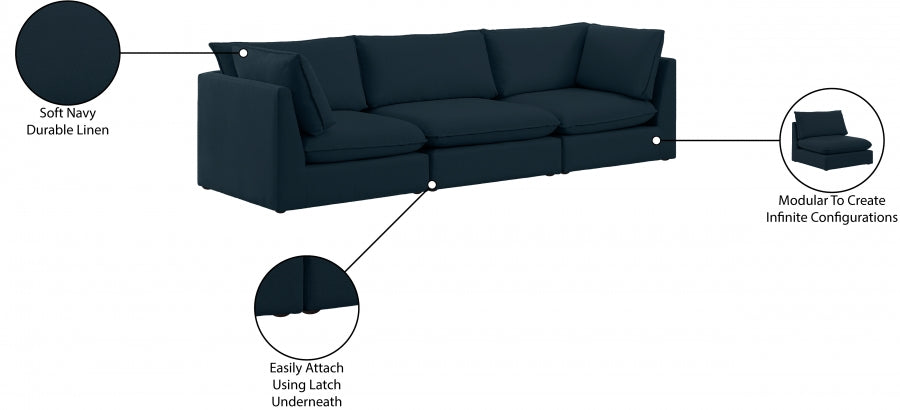 Mackenzie Blue Linen Textured 120" Modular Sofa - 688Navy-S120B - Vega Furniture