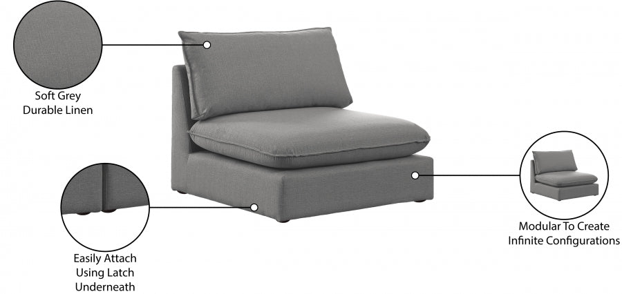 Mackenzie Grey Modular Armless Chair - 688Grey-Armless - Vega Furniture
