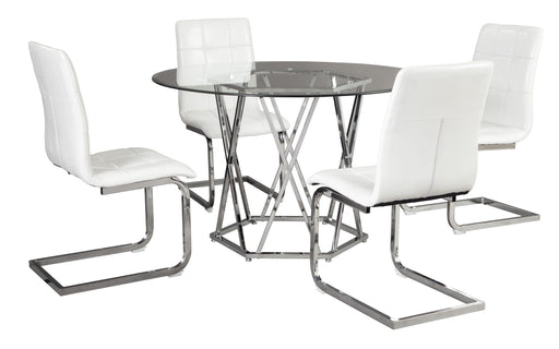 Madanere White/Chrome 5-Piece Round Dining Set - SET | D275-15 | D275-02 - Vega Furniture