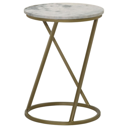 Malthe White/Antique Gold Round Accent Table with Marble Top - 959562 - Vega Furniture