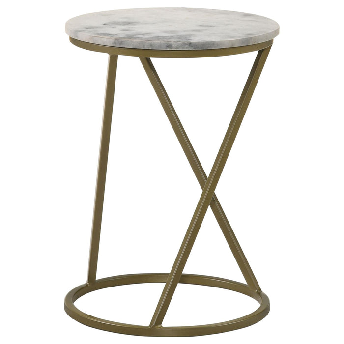 Malthe White/Antique Gold Round Accent Table with Marble Top - 959562 - Vega Furniture