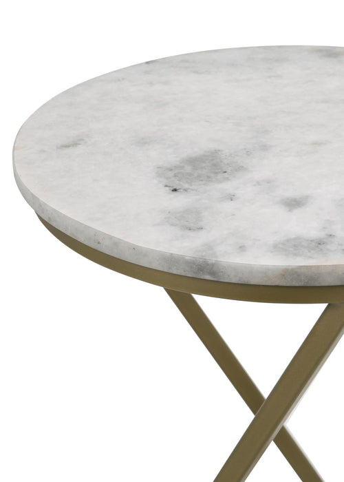 Malthe White/Antique Gold Round Accent Table with Marble Top - 959562 - Vega Furniture