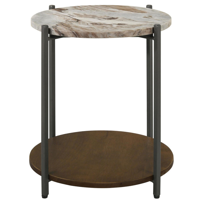 Malthe White Marble/Antique Gold Round Accent Table - 931204 - Vega Furniture