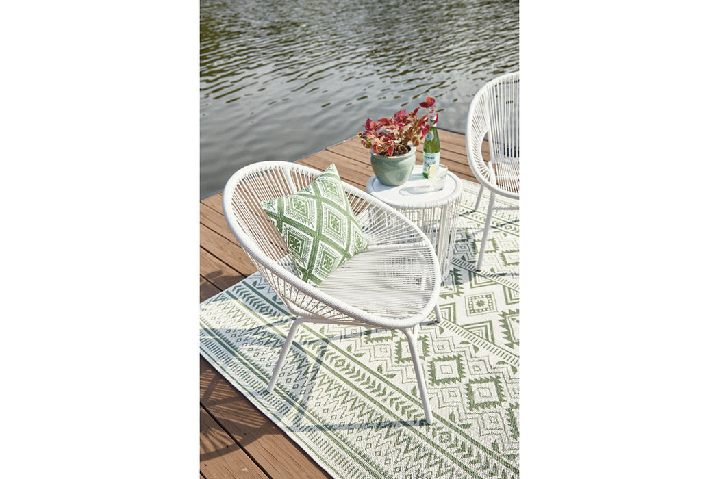 Mandarin Cape White Outdoor Table and Chairs, Set of 3 - P312-050 - Vega Furniture