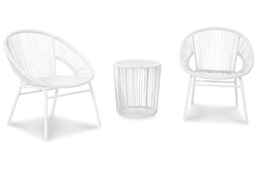 Mandarin Cape White Outdoor Table and Chairs, Set of 3 - P312-050 - Vega Furniture