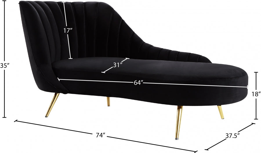 Margo Black Velvet Chaise Lounge - 622Black-Chaise - Vega Furniture