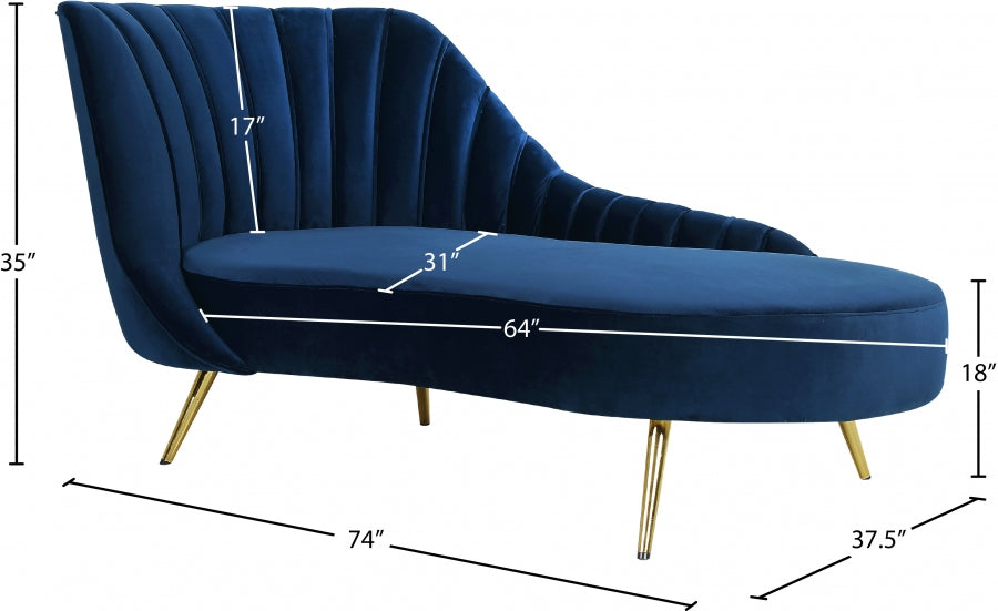 Margo Blue Velvet Chaise Lounge - 622Navy-Chaise - Vega Furniture