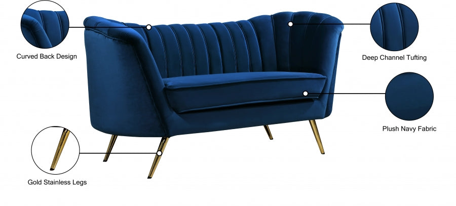 Margo Blue Velvet Loveseat - 622Navy-L - Vega Furniture