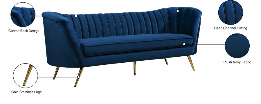 Margo Blue Velvet Sofa - 622Navy-S - Vega Furniture