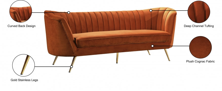 Margo Cognac Velvet Sofa - 622Cognac-S - Vega Furniture