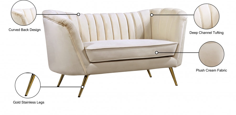 Margo Cream Velvet Loveseat - 622Cream-L - Vega Furniture
