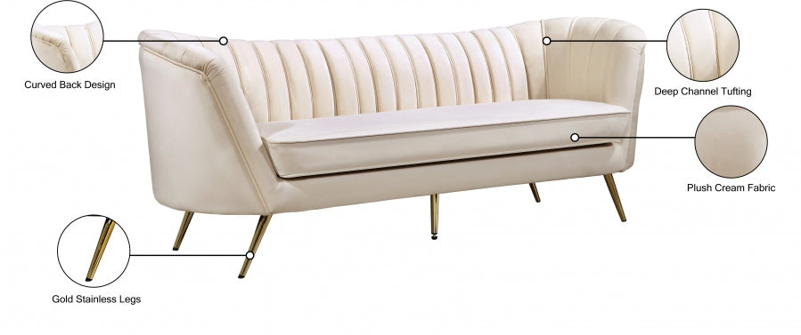 Margo Cream Velvet Sofa - 622Cream-S - Vega Furniture