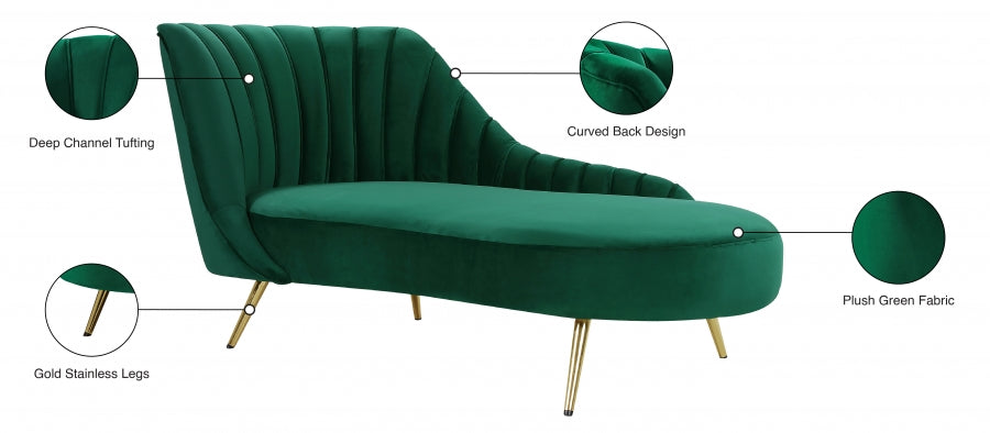 Margo Green Velvet Chaise Lounge - 622Green-Chaise - Vega Furniture