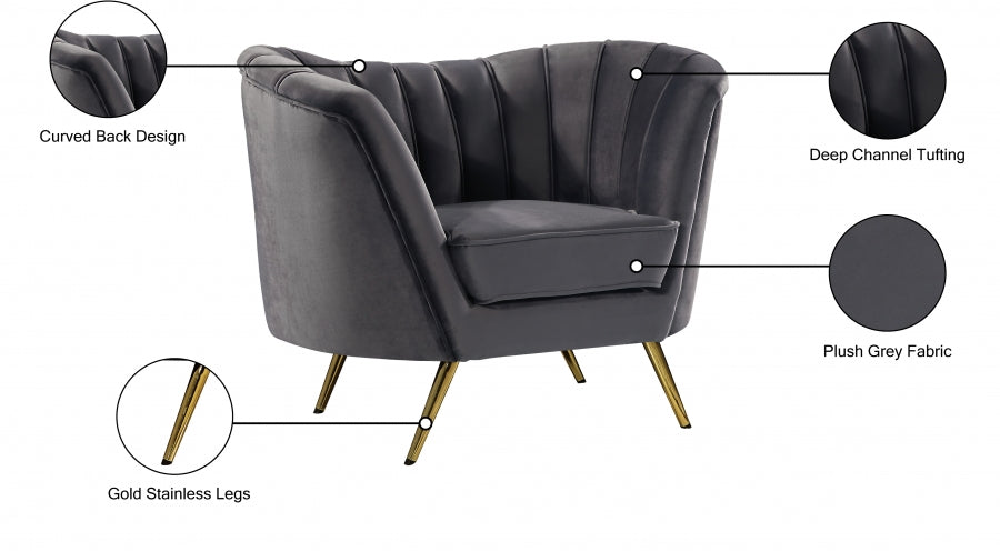 Margo Grey Velvet Chair - 622Grey-C - Vega Furniture