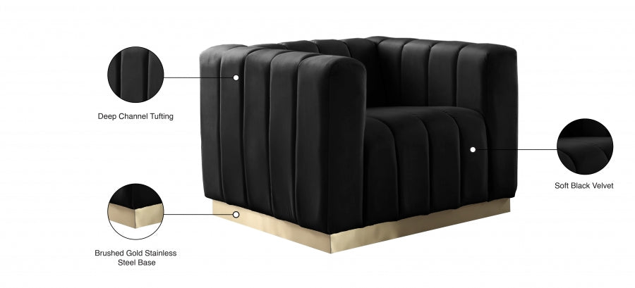 Marlon Black Velvet Chair - 603Black-C - Vega Furniture