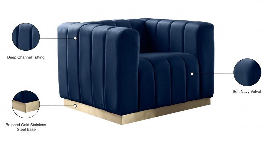 Marlon Blue Velvet Chair - 603Navy-C - Vega Furniture