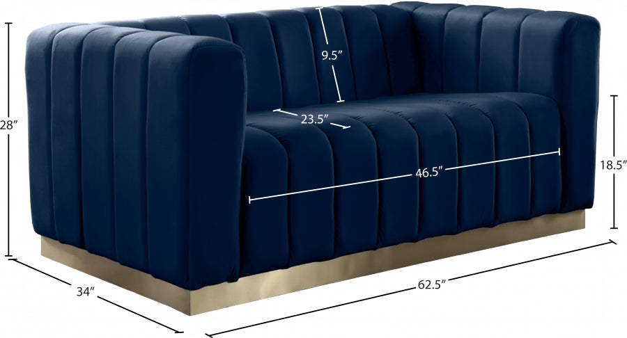 Marlon Blue Velvet Loveseat - 603Navy-L - Vega Furniture