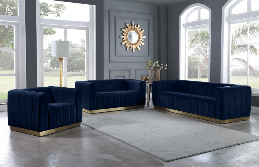 Marlon Blue Velvet Sofa - 603Navy-S - Vega Furniture