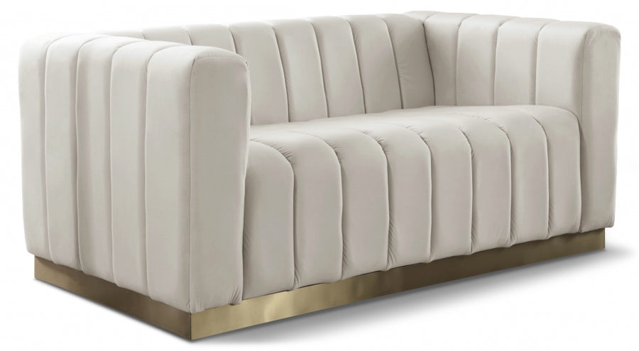 Marlon Cream Velvet Loveseat - 603Cream-L - Vega Furniture