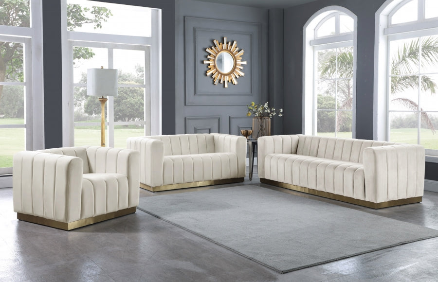 Marlon Cream Velvet Loveseat - 603Cream-L - Vega Furniture