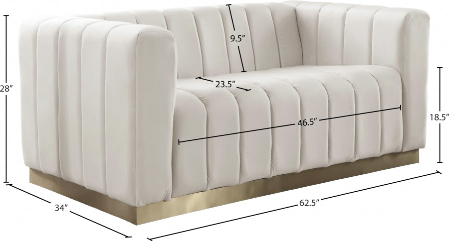 Marlon Cream Velvet Loveseat - 603Cream-L - Vega Furniture