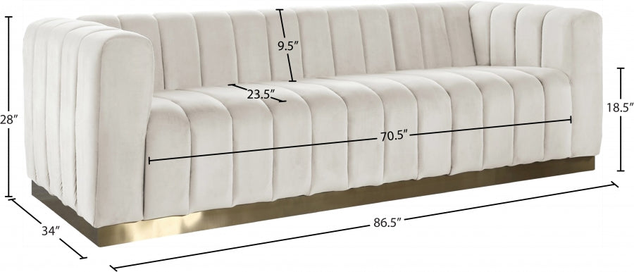 Marlon Cream Velvet Sofa - 603Cream-S - Vega Furniture