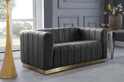 Marlon Grey Velvet Loveseat - 603Grey-L - Vega Furniture