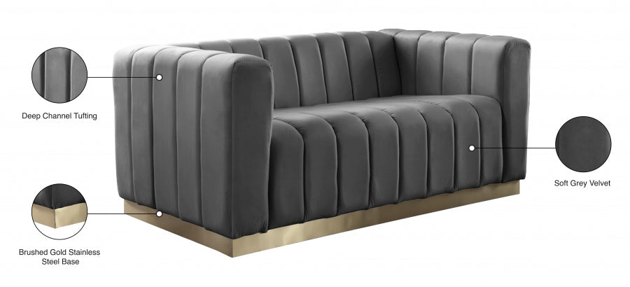 Marlon Grey Velvet Loveseat - 603Grey-L - Vega Furniture