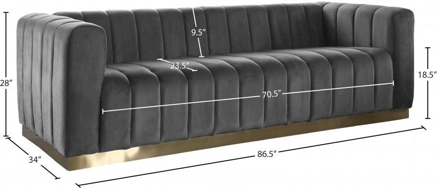 Marlon Grey Velvet Sofa - 603Grey-S - Vega Furniture