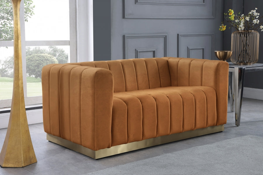 Marlon Saddle Marlon Velvet Loveseat - 603Saddle-L - Vega Furniture