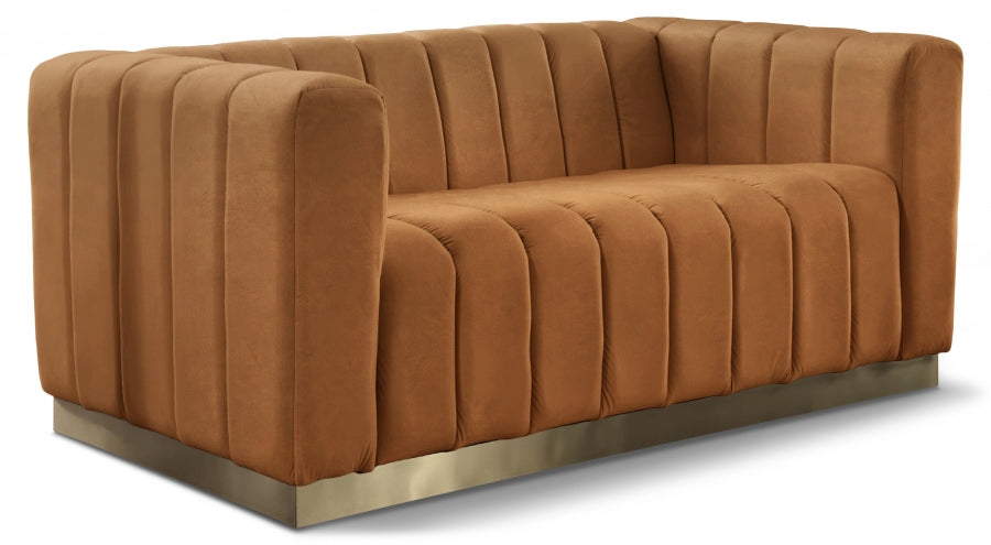 Marlon Saddle Marlon Velvet Loveseat - 603Saddle-L - Vega Furniture