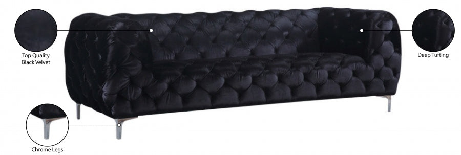 Mercer Black Velvet Sofa - 646BL-S - Vega Furniture