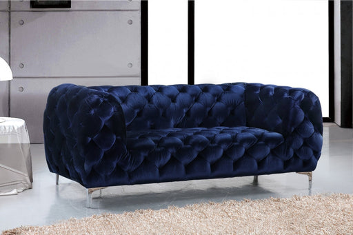 Mercer Blue Velvet Loveseat - 646Navy-L - Vega Furniture