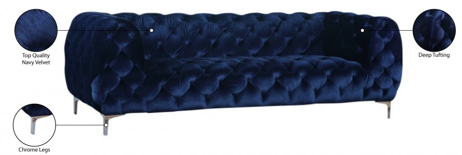 Mercer Blue Velvet Sofa - 646Navy-S - Vega Furniture