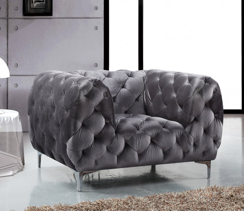 Mercer Grey Velvet Chair - 646GRY-C - Vega Furniture