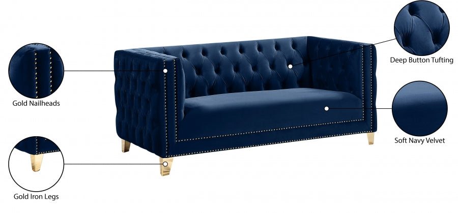 Michelle Blue Velvet Loveseat - 652Navy-L - Vega Furniture