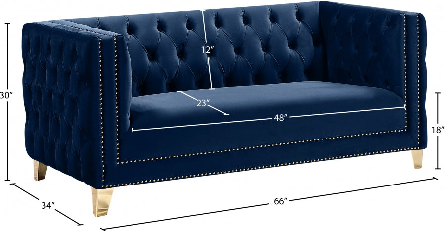 Michelle Blue Velvet Loveseat - 652Navy-L - Vega Furniture